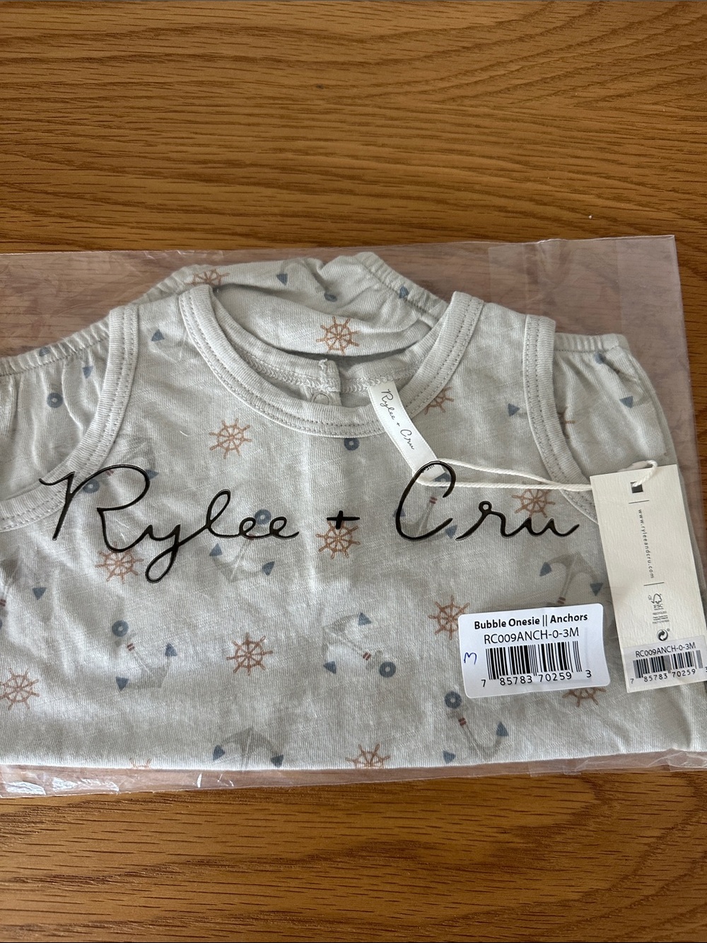 Rylee + Cru Cream Anchor Bubble Onesie with Navy & Tan Accents